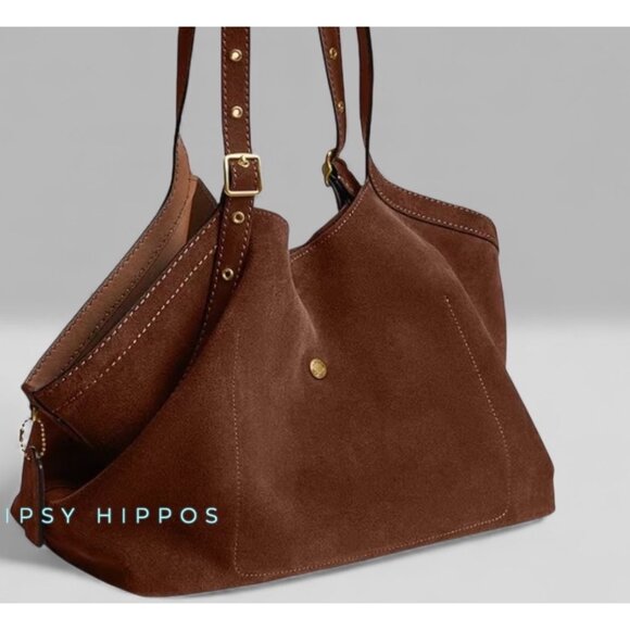 NEW WITH TAGS!  AUTHENTIC COACH WARM BROWN SUEDE GRAMERCY HANDBAG - Picture 3 of 11